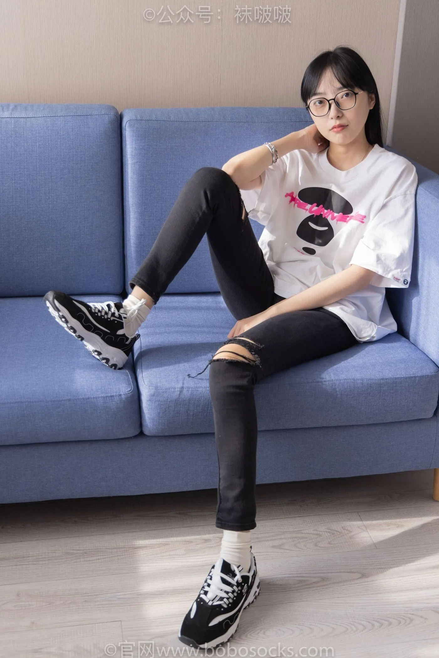 [BoBoSocks袜啵啵]NO.055 稚予-斯凯奇运动鞋、白棉袜、黑棉袜 [139P]插图5